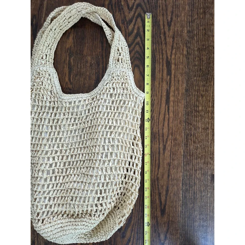 Haute Hippie Crochet Mesh Beach Tote Bag - Cream Boho Woven Hobo